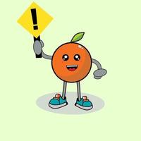 ilustração de desenho animado de fruta laranja com sinal de trânsito vetor