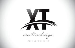 Projeto do logotipo da letra xt xt com swoosh e pincelada preta. vetor