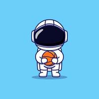 astronauta fofo carregando bola de basquete vetor