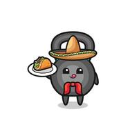 Mascote do chef mexicano kettlebell segurando um taco vetor