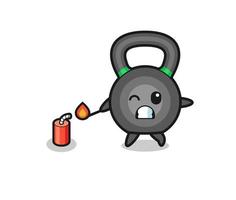 ilustração do mascote do kettlebell jogando fogo de artifício vetor