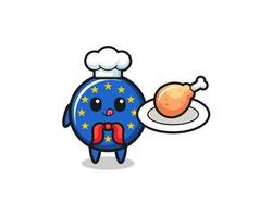 personagem de desenho animado do chef de frango frito da bandeira do euro vetor