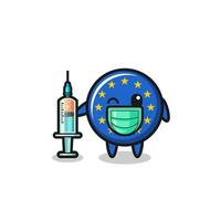mascote da bandeira do euro como vacinador vetor