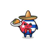 mascote do chef mexicano com bandeira de Cuba segurando um taco vetor