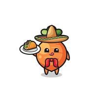 mascote do chef mexicano de cenoura segurando um taco vetor