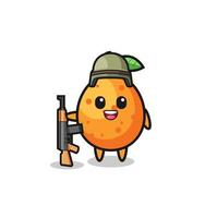 mascote kumquat fofo como soldado vetor