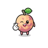 personagem de fruta pluot fazendo coração de dedo coreano vetor