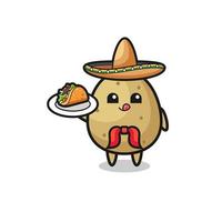 mascote do chef mexicano de batata segurando um taco vetor