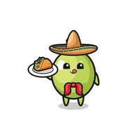 mascote do chef mexicano verde-oliva segurando um taco vetor