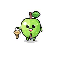 maçã verde fofa como mascote de agente imobiliário