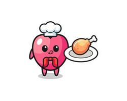 personagem de desenho animado do chef de frango frito símbolo do coração vetor