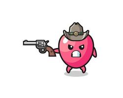 o cowboy símbolo do coração atirando com uma arma vetor