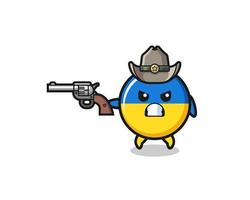 o cowboy da bandeira ucraniana atirando com uma arma vetor