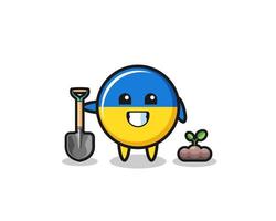 desenho bonito da bandeira da Ucrânia está plantando uma semente de árvore vetor