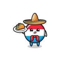 mascote do chef mexicano de luxemburgo segurando um taco vetor