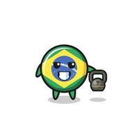 mascote da bandeira do brasil levantando kettlebell na academia vetor