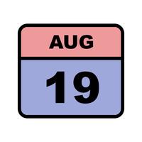 Data de 19 de agosto em um calendário de dia único vetor