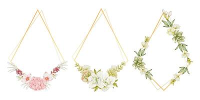 grinaldas de moldura floral. conjunto de flores do buquê em aquarela de quadro botânico. vetor