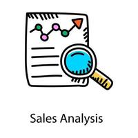 relatório de marketing sob lupa ícone de análise de vendas vetor