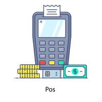 máquina de passar fatura e cartão conhecida como vetor terminal pos em design plano