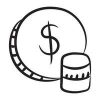 dólar com setas reversíveis ícone de rotação de dinheiro no estilo doodle vetor