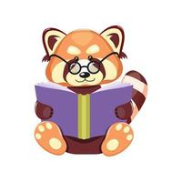 animal dos desenhos animados segura um livro nas patas, lê. vetor