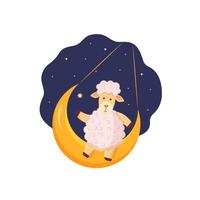 ovelhas na lua com estrelas sobre um fundo azul. vetor