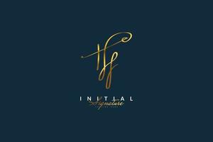 logotipo ou símbolo de assinatura inicial hf com estilo de escrita à mão em ouro metálico para casamento, moda, joias, boutique, botânica, floral e identidade comercial