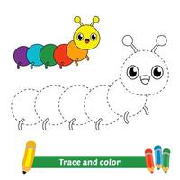 rastreamento e cor para crianças, vetor de lagarta