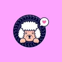 O cão poodle fofo adora brincar de ilustração do ícone de desenho animado vetor