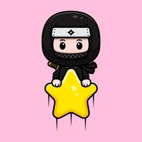 ícone de desenho animado bonito ninja mascote. ilustração do personagem mascote kawaii para adesivo, pôster, animação, livro infantil ou outro produto digital e impresso vetor