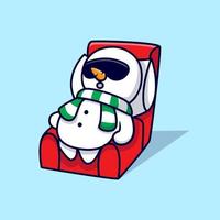 boneco de neve bonito dormir na ilustração em vetor sofá mascote dos desenhos animados.