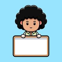 ícone dos desenhos animados do mascote do menino afro bonito. ilustração do personagem mascote kawaii para adesivo, pôster, animação, livro infantil ou outro produto digital e impresso vetor