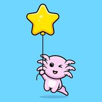 oxolotl fofo flutuando com o personagem de desenho animado de balão estelar vetor