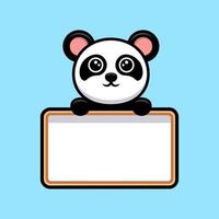 panda fofo segurando mascote de desenho animado de quadro branco em branco vetor