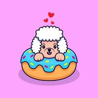 Cão poodle fofo dentro da ilustração do ícone dos desenhos animados de donut vetor