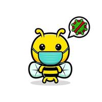 desenho de abelha de mel bonito usando máscara. personagem mascote animal vetor