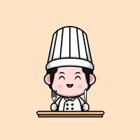 ícone de desenho animado bonito chef mascote. ilustração do personagem mascote kawaii para adesivo, pôster, animação, livro infantil ou outro produto digital e impresso vetor