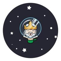 Netuno fofo flutuando no espaço com estrela e planeta, desenho do mascote rei do oceano vetor