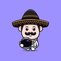 ícone dos desenhos animados do mascote mariachi mexicano bonito. ilustração do personagem mascote kawaii para adesivo, pôster, animação, livro infantil ou outro produto digital e impresso vetor