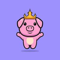 bonito porco rei pulando personagem mascote. ilustração do ícone do animal vetor