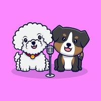 Casal bonito cachorro cantando juntos ilustração do ícone dos desenhos animados vetor