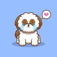 Ilustração do ícone de desenho animado bonito filhote de cachorro shih-tzu chorando vetor