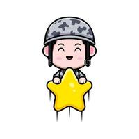 ícone dos desenhos animados do mascote do exército bonito. ilustração do personagem mascote kawaii para adesivo, pôster, animação, livro infantil ou outro produto digital e impresso