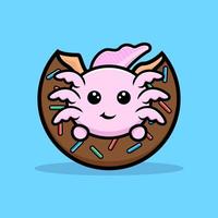personagem de desenho animado fofinho comendo oxolotl vetor