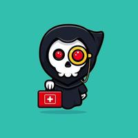 Grim Reaper é um médico. ilustração de mascote fofa vetor