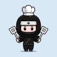 ícone de desenho animado bonito ninja mascote. ilustração do personagem mascote kawaii para adesivo, pôster, animação, livro infantil ou outro produto digital e impresso vetor