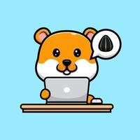 hamster fofo com ilustração de desenho em laptop vetor