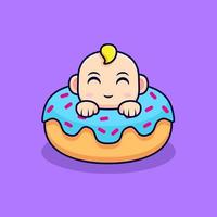 bebê fofo pop-up de donuts. ilustração de personagem de ícone plano vetor