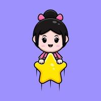 linda garota usando o ícone dos desenhos animados do mascote do quimono. ilustração do personagem mascote kawaii para adesivo, pôster, animação, livro infantil ou outro produto digital e impresso vetor